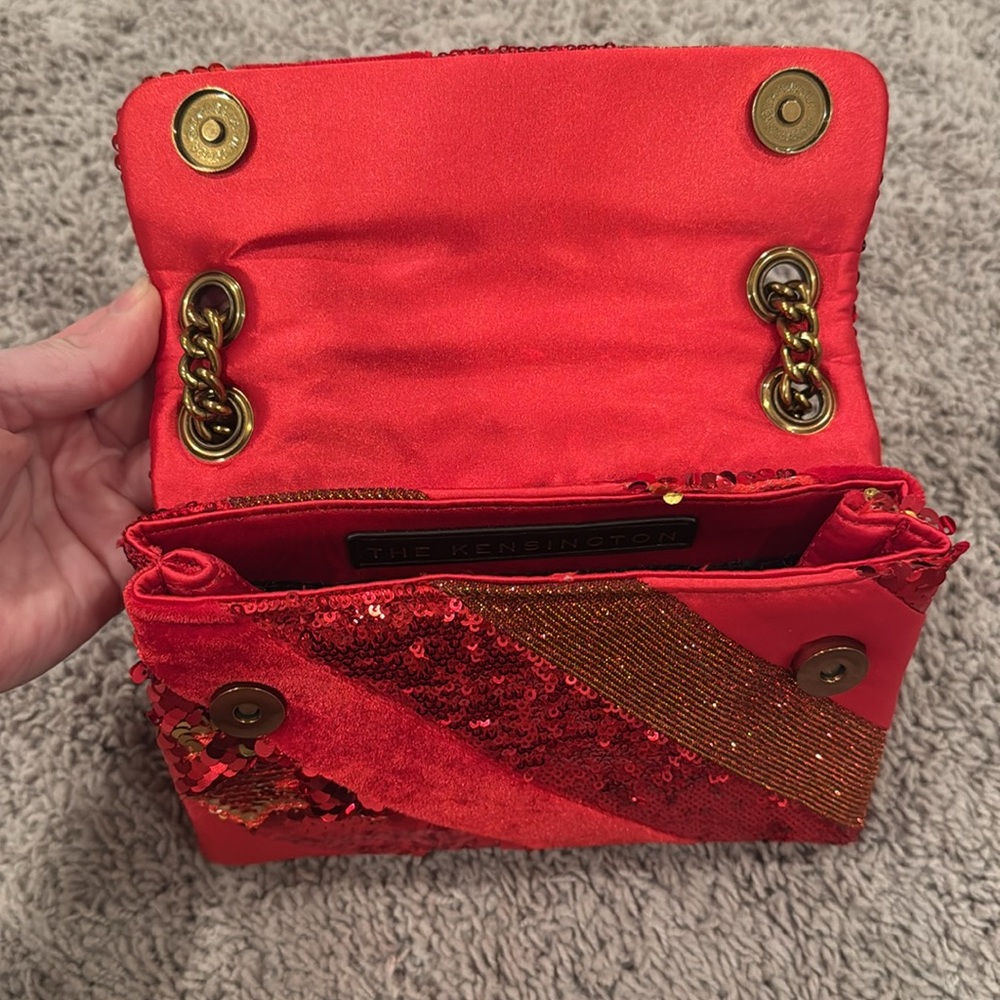 Red and Gold Sequin Kurt Geiger Kensington Chinese New Year Shoulder Bag - Picture 6 of 8